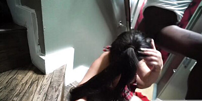 Cutesy Michelle Martinez and Louie Smalls at ponytail blowjob action