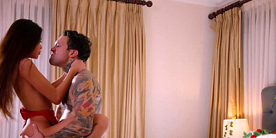 ...Vina Sky blows and rides tattooed stud to orgasm...