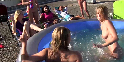 Cute lesbian moans during passionate encounter by the pool