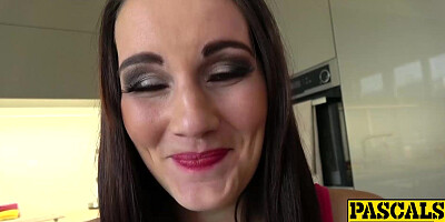 Submissive teen eats cum after rough anal sex