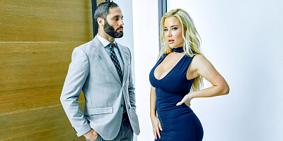 ...Juggy blonde MYLF Savannah Bond blows and rides her bearded lover on the couch...