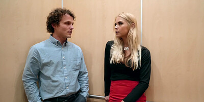 ...Deep blowjob in the elevator from busty Sarah Vandella and passionate sex...