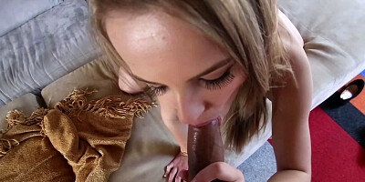 A blonde woman is doing interracial sex with a black dudes dick
