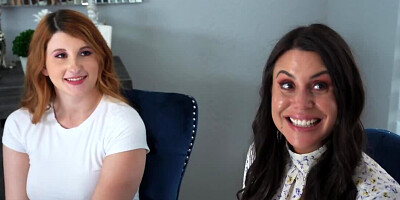 Bess Breast adn Abby Somers are sucking a cock together