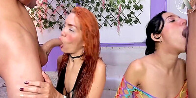 Strong Deep Throat Show For Two Girls