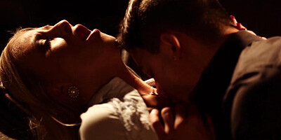 Passionate couple has exotic sex on a sweet vintage couch