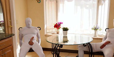 Three men dressed as NPCs are used by two perverted girls