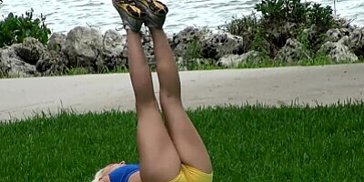 Flexible blonde yoga girl is picked up at the park for a quick fuck