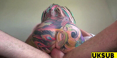 UKSubSluts.com - Big-titted tatted stunner's supremacy and immense pecker feeding