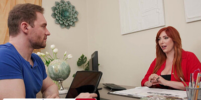 Sexy redhead Lauren Phillips gets her pussy worked on by son's friend