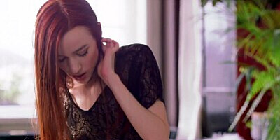 ULTRAFILMS Hot redhead Sherice fingering and riding a colorful toy on the table
