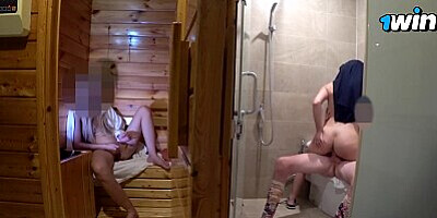 SAUNA ADVENTURE 3: Horny milf caught me fucking a stranger and wanted my cum too