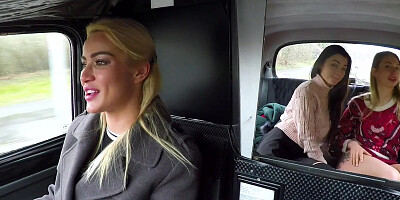Female Fake Taxi 3 Super sexy LESBIANS fucking in the back of a London Cab