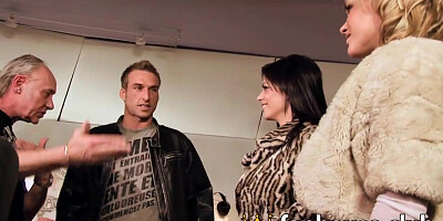 These Two Hotties Tease Their Tight Tits and Legs in Stockings Before a Wild Foursome