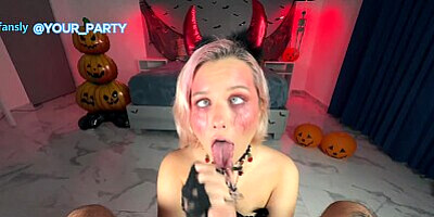 Happy Halloween. Inexperienced demon sucked out the wrong thing. GAG. ASMR. POV. Deepthroat. Ahegao