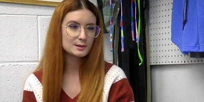 Busty redhead in glasses rides mall cop