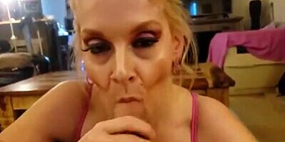 Blonde MILF repay Step Son w/ Sloppy Wet BlowJob w/ Cum Bubble Swallow