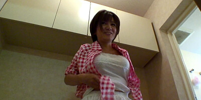 Shaved Japanese housewife gets her pussy toyed at home
