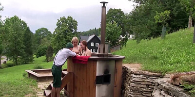 Beautiful country babes having threesome fun in their teens