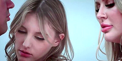 Stepson Getting His Cock Sucked By His Stepmom And Stepsister