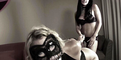 Adorable Euro slut whips her submissive girlfriend slave