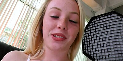 BJ POV perkyboobs teen closeup sucks cock and talks dirty