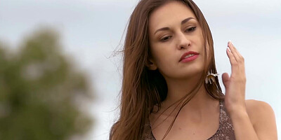 Gorgeous cutie Demi Fray stripping and teasing in nature
