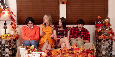 Katrina Colt and Millie Morgan taste the tip of their stepsons cock