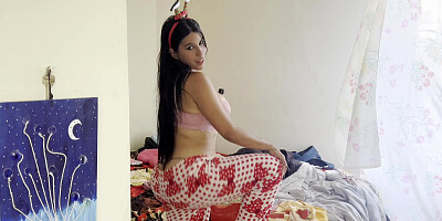 Busty stepmom has kinky sex with her perverted stepson for the Christmas holidays, they make love until they cum