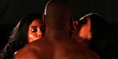 Romantic interracial threesome for lucky busty babes and BBC