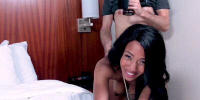 Delightful Ebony girl with yummy natural titties acts on camera