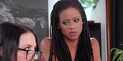 Kira Noir And Angela White - Ebony Pornstar Fucking Her Lesbian Fan