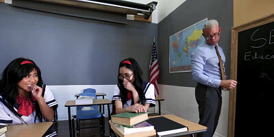 Asian teens pleasure teachers cock for a facial reward