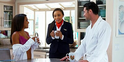 Sexy Flight Attendant Spitroasted By Bestie & Her BF - Adriana Maya, Nicole Bexley - EroticaX