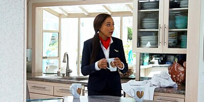 Sexy Flight Attendant Spitroasted By Bestie & Her BF - Adriana Maya, Nicole Bexley - EroticaX