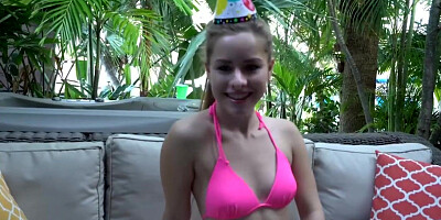 Tiny stepdaughter Lilly Ford jumps all over stepdads massive cock