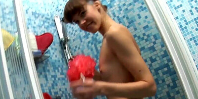 Soapy shower action with barely legal flat chest teen babe