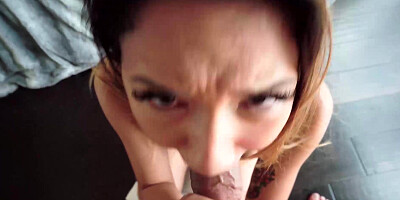 Pretty asian Kimora Quin fingering before intense blowjob