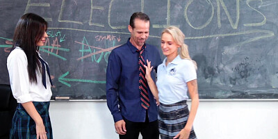 Professor Filthy Rich gives lesson in a hardcore ramming session with young Audrey Royal and Emma