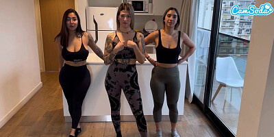 Four Girls having Lesbian Sex for the first Time during Workout Session