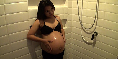 Huge belly pregnant Thai MILF POV fuck