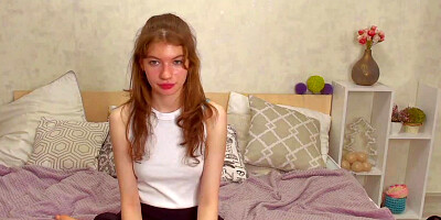 Slim European babe masturbates