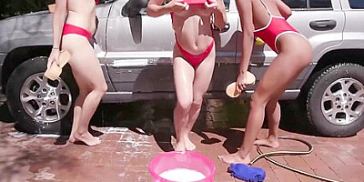 Luna Light, Jaycee Starr And Nia Nacci - Ebony And Teenagers 18+ Washing Car And Nailing