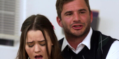 Pretty babe Melody Marks sucks hard the big cock of teacher Nathan Bronson during sexual education