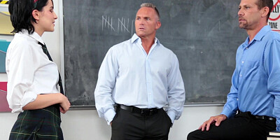 Cute Allora Ashlyn offers offers pussy to get drilled by teachers Filthy Rich and Marcus London