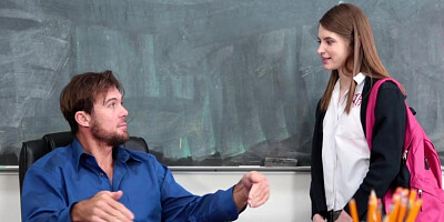 Awesome teenie Alice March jumps on giant thick pike