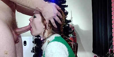 Cute Redhead Elf gets throatfucked and cum in throat 4 Christmas Side View - TheGoddessOfLust