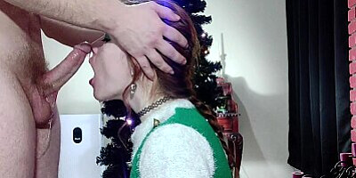 Cute Redhead Elf gets throatfucked and cum in throat 4 Christmas Side View - TheGoddessOfLust