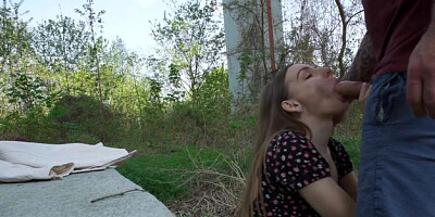 European wearing dress pussy fuck outdoors