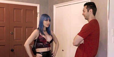 Teen girl with blue hair is going to make him SCREAM